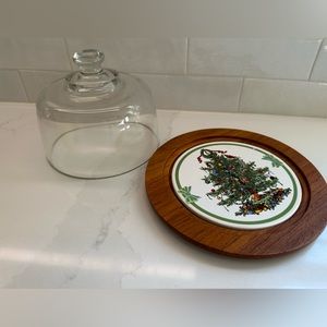 Vintage Wooden teak wood Christmas Tree Dome cloche